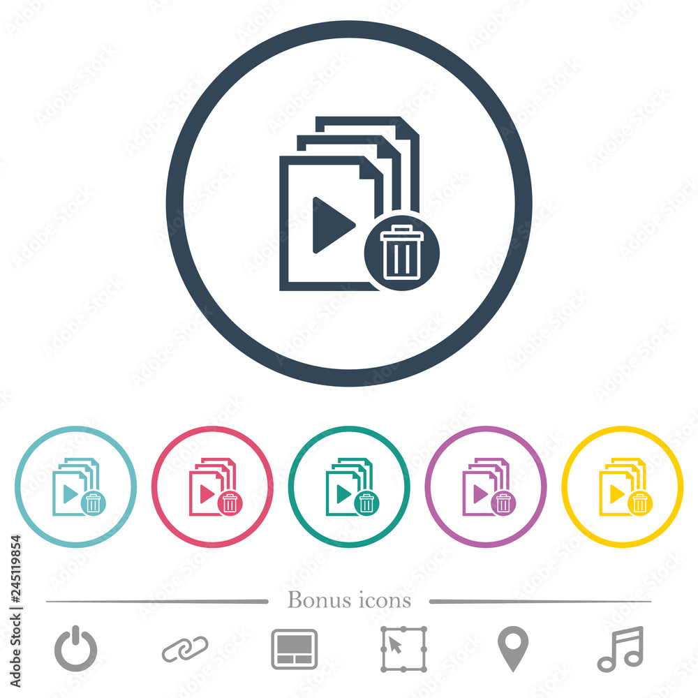 Poster delete entire playlist flat color icons in round outlines