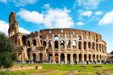 ROME, ITALY - January 17, 2019: Roman amphitheatres in Rome, circular or oval open-air venues with raised seating built by the Ancient Romans, Rome, ITALY