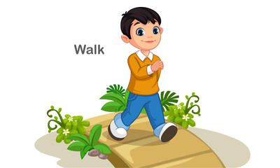 Cute boy walking on the path