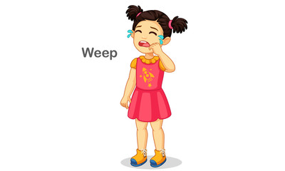 Cute girl crying vector illustration