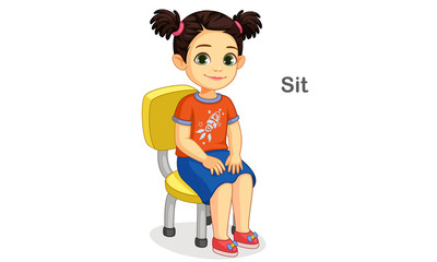 Cute girl sitting on chair vector Illustration