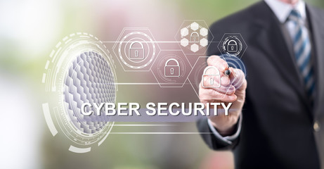 Man touching a cyber security concept