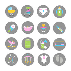 Baby and kids accessorises icons vector set. Illustration of baby accessory, bottle milk and pacifier