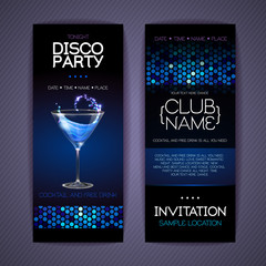 Disco invitation to cocktail party. Document template design