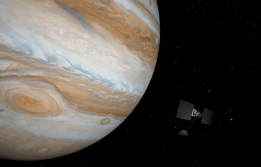 Spacecraft flying to Jupiter. 3D illustration. © Sergey Fedoskin