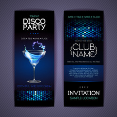 Disco invitation to cocktail party. Document template design