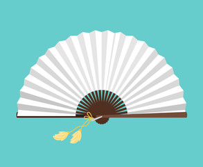 White open fan isolated on background vector. Illustration of fan traditional culture, accessory chinese design