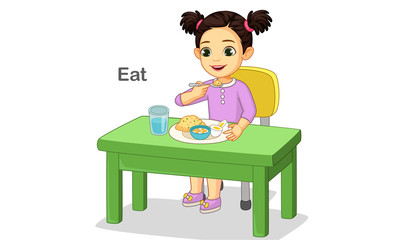 Cute little girl happily eating food vector illustration