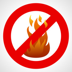 Red prohibition sign with fire flame