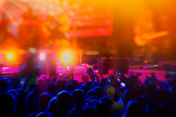 rock band music concert in the alfresco evening and fans. Concert Crowd. Rock music.