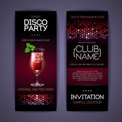 Disco invitation to cocktail party. Document template design