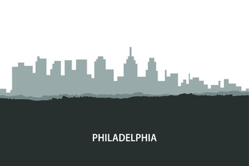 Philadelphia, USA skyline. City silhouette with skyscraper buildings, with famous American landmarks. Urban architectural landscape. - Vector 