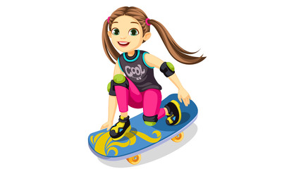 Cute little girl on a skateboard making cool tricks