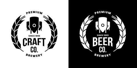 Modern craft beer drink isolated vector logo sign for bar, pub, store, brewhouse or brewery. Premium quality logotype emblem illustration template set. Brewing fest fashion t-shirt badge design bundle