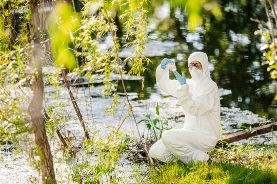 biologist working on water analysis. Ecology and environmental pollution concept.