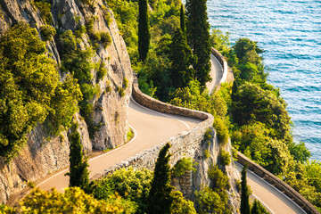 Scenic road around Garda Lake, Lombardy, Italy - obrazy, fototapety, plakaty