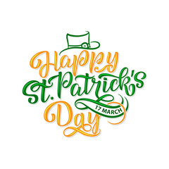 Fototapeta premium illustration of Happy Saint Patrick s Day logotype. Hand sketched Irish celebration design. Beer festival lettering typography icon.