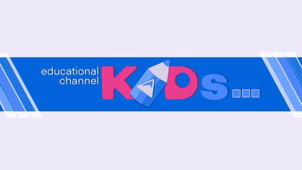 KIDs educational channel. The inscription with a blue pencil. Design a banner for the children's channel. Inscription for video channel, blog, children's store, studio.