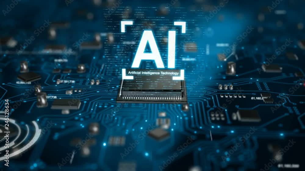 Poster 3d render ai artificial intelligence technology cpu central processor unit chipset on the printed ci