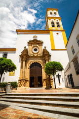 a beautiful summer photo of the Iglesia Mayor de la Encarnacion which is the main church hidden in...