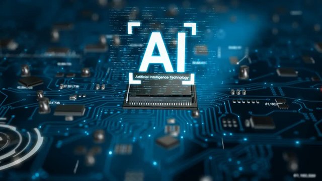 3D render AI artificial intelligence technology CPU central processor unit chipset on the printed circuit board for electronic and technology concept select focus shallow depth of field with dark and 