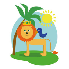 funny cartoon character the lion king with a bird-illustration of a child