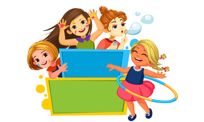 girls playing around the blank board