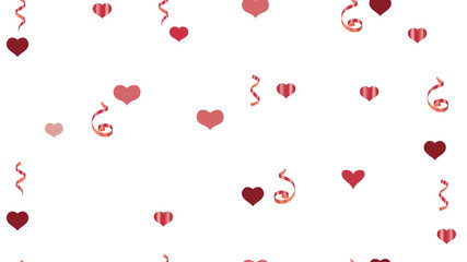 Light Pattern of Hearts and Serpentine. The foundation of packaging, textiles, wallpaper, banner, printing. Vector Seamless Pattern on a White Background. Falling Red confetti.