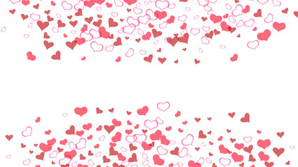 Design element for wallpaper, textiles, packaging, printing, holiday invitation for birthday. Red on White background Vector. Red hearts of confetti crumbled. Light background.