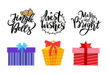 Fototapeta premium Jingle Bells, Best Wishes, Merry Bright Lettering