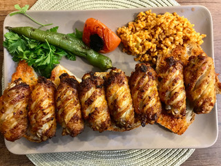 Turkish Style Spicy Chicken Wings Kebab / Kebap served at Restaurant. Traditional Recipe
