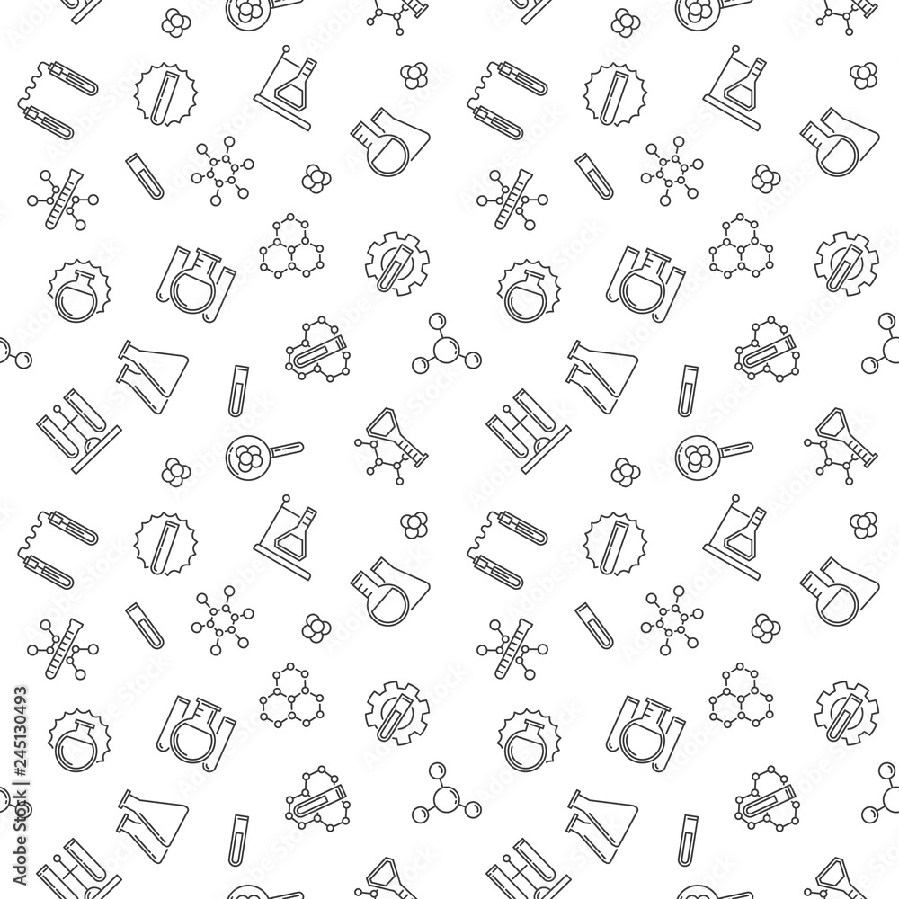 Poster chemistry vector minimal seamless pattern or background in thin line style