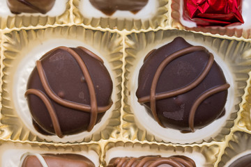 Box of gourmet bonbons, aka bon-bons and truffles, pralines box