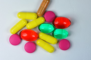 Colored pills, tablets and capsules