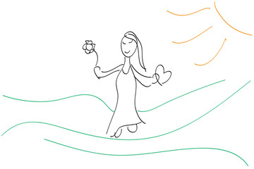 Dibujo de mujer con un corazón y una flor.