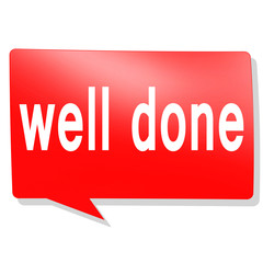 Well done word on red speech bubble