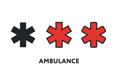 Obraz premium Ambulance Pharmacy Cross Sign. Emergency Hospital. Vector Flat Line Stroke Icon.