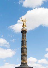 The Victory Column in Berlin Tiergarten, Germany, at cloudy day, commemorates the Prussian victory in the Danish-Prussian war