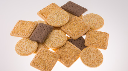 Brown, square ,round, biscuits cracker  isolated on white background