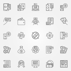 Cashback outline icons set. Vector cashback, money, credit card, transaction and discount concept symbols in thin line style