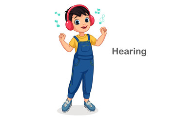 Little boy hearing music showing a Hearing sense