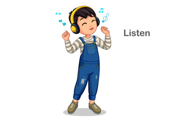 Little boy listening music vector illustration