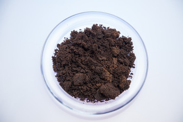 ground coffee,used ,on transparent  dish