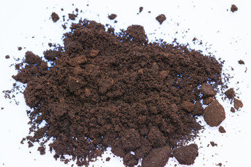 ground coffee,used ,on transparent  dish