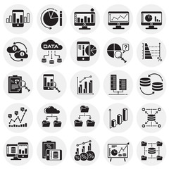Data analysys icons set on circles background for graphic and web design, Modern simple vector sign. Internet concept. Trendy symbol for website design web button or mobile app