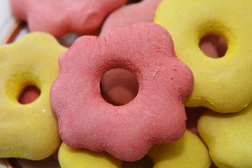 Romanian ,traditional  pink and yellow gingerbread for Easter ,turte