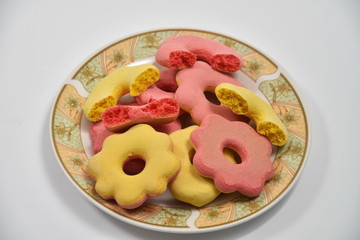 Romanian ,traditional  pink and yellow gingerbread for Easter ,turte