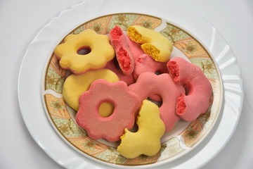Romanian ,traditional  pink and yellow gingerbread for Easter ,turte