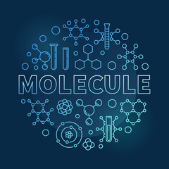 Molecule vector blue modern round linear illustration. Chemistry concept sign in thin line style on white background