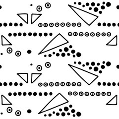Seamless vector pattern. geometrical background with hand drawn decorative tribal elements. Print with ethnic, folk, traditional motifs. Graphic geometric illustration for wrapping, wallpaper, fabric